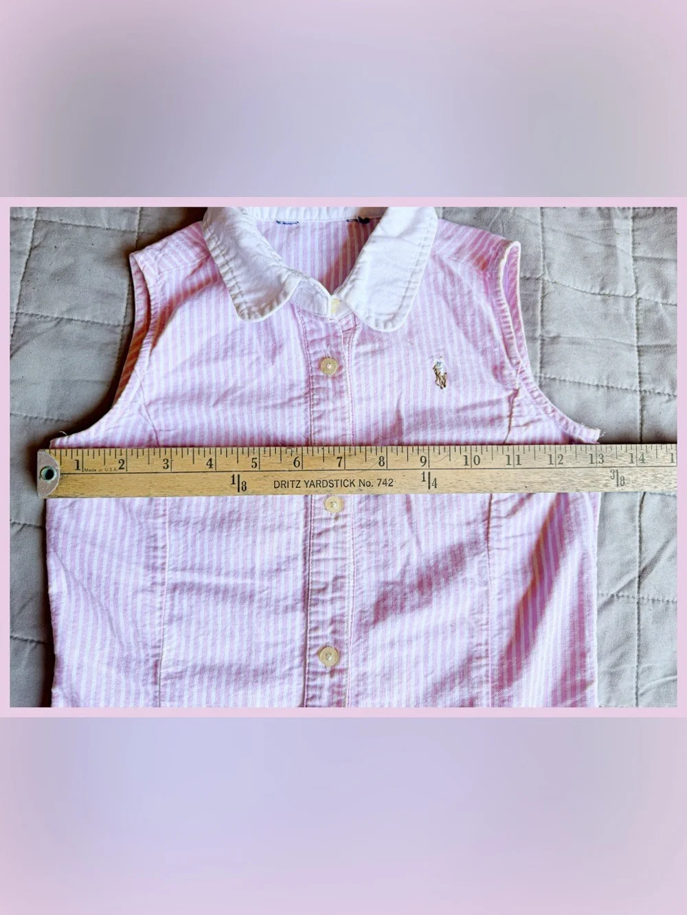 Polo Ralph Lauren Girls Pink White Stripe Drop Waist Ruffle Shirt Dress Size 5 6